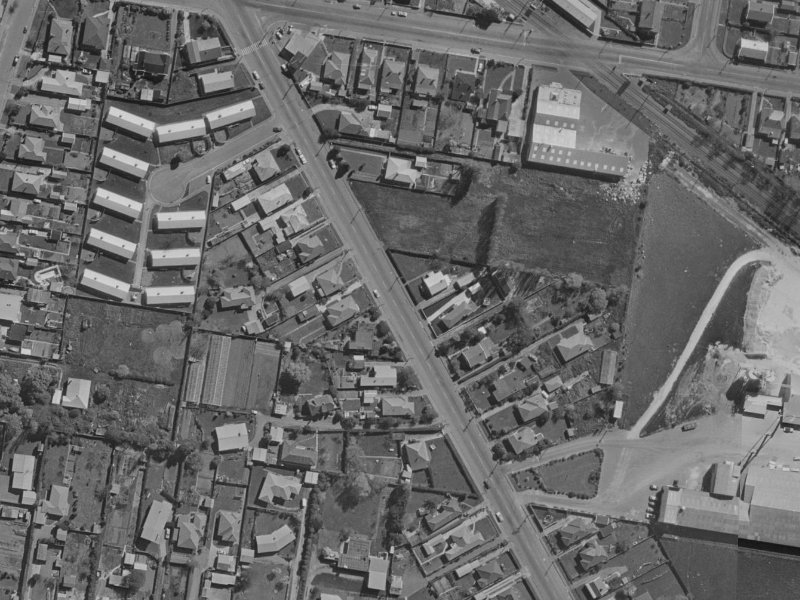 218–226 Opawa Road from the air, 1970-1974
