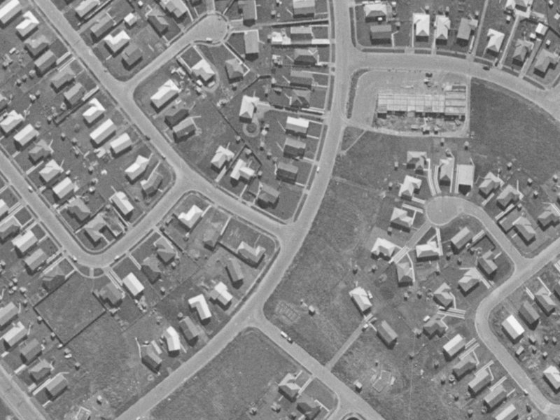 81-85 Rowley Avenue from the air, 1970-1974