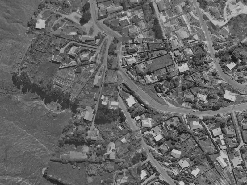 49-61 Huntsbury Avenue from the air, 1970-1974