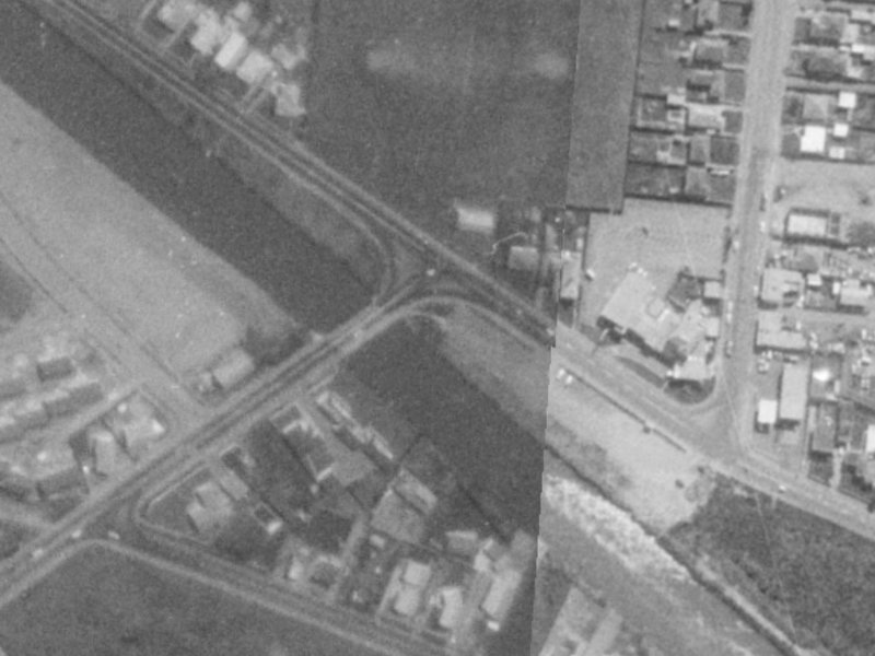 New Brighton Road from the air, 1975-1979