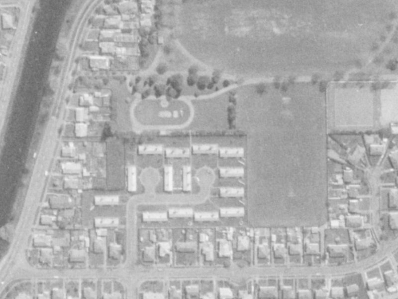 58 Mabel Howard Place from the air, 1975-1979
