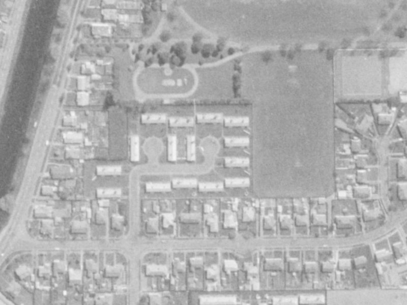 51 Mabel Howard Place from the air, 1975-1979