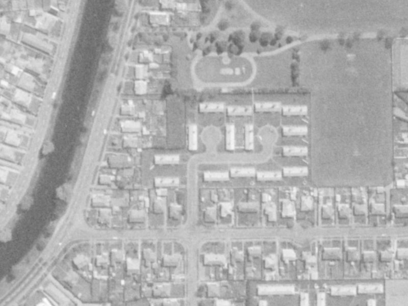 15-17 Mabel Howard Place from the air, 1975-1979