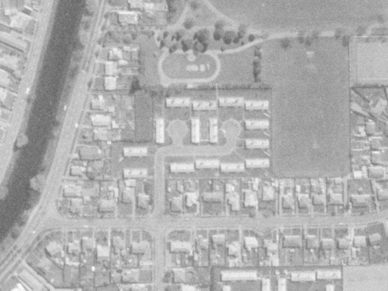 45 Mabel Howard Place from the air, 1975-1979