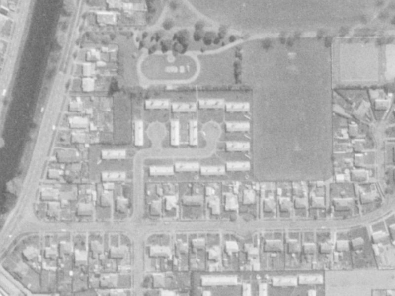 47 Mabel Howard Place from the air, 1975-1979