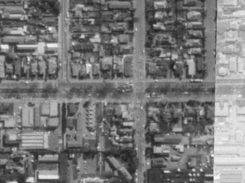164–168 Bealey Avenue from the air, 1975-1979