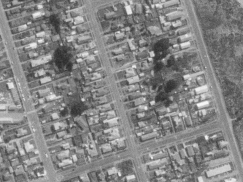 181 Pine Avenue from the air, 1975-1979