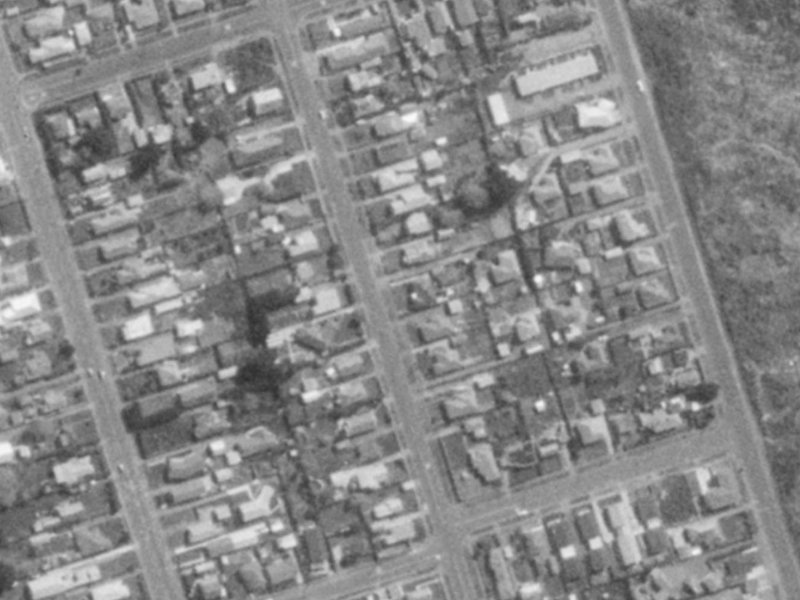 227 Pine Avenue from the air, 1975-1979