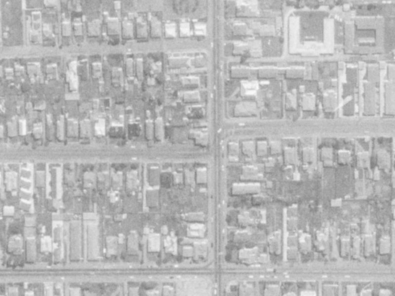 407-409 Armagh Street from the air, 1975-1979