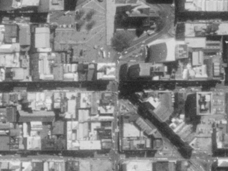 112–132 Hereford Street from the air, 1975-1979
