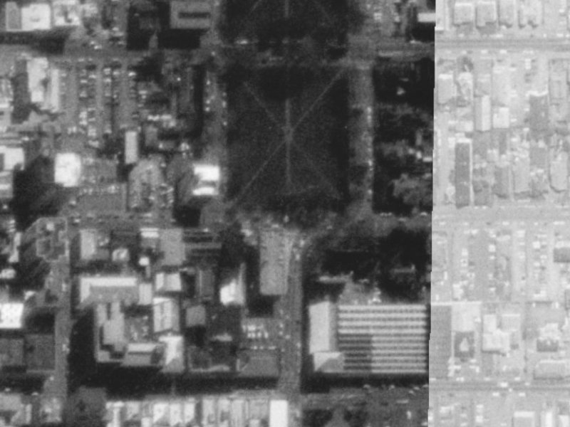 218-216 Hereford Street from the air, 1975-1979