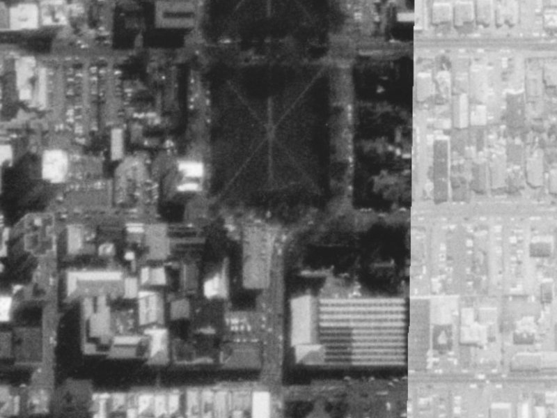 221-223 Hereford Street from the air, 1975-1979