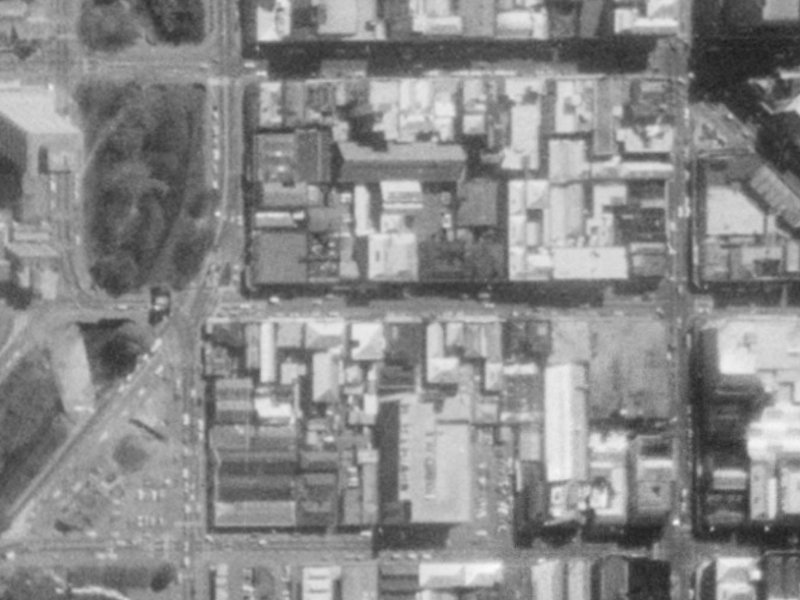 110-106 Cashel Street from the air, 1975-1979