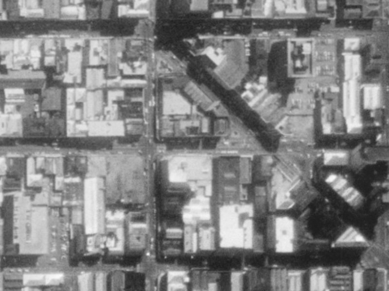 144–162 Cashel Street from the air, 1975-1979