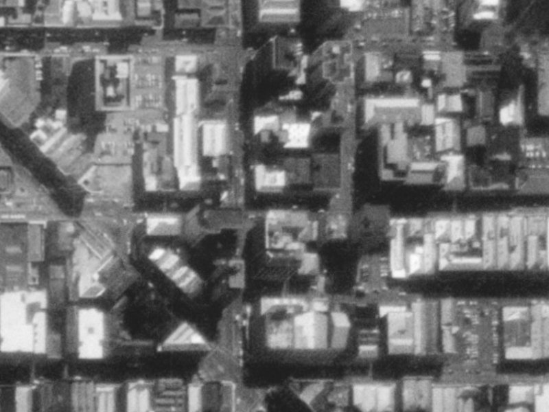 174–206 Cashel Street from the air, 1975-1979