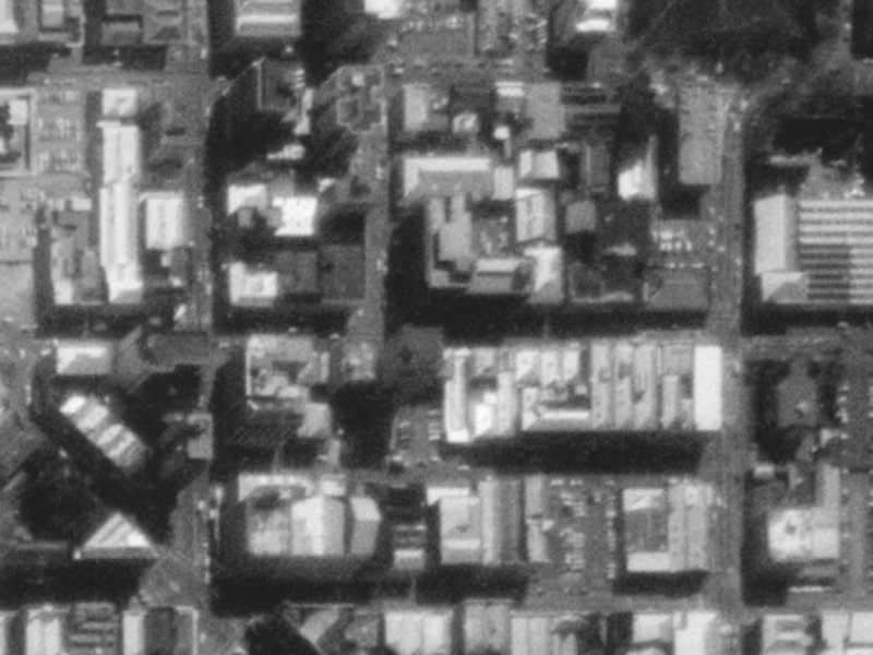 208–228 Cashel Street from the air, 1975-1979
