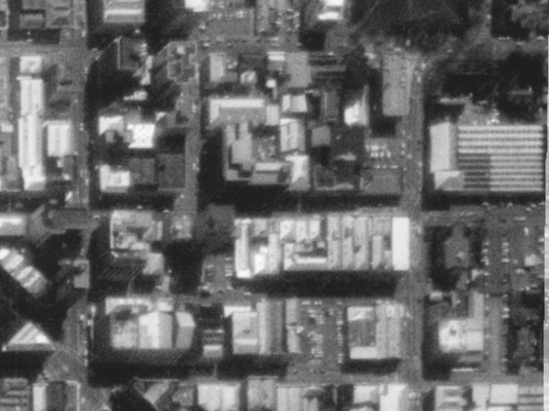 214-222 Cashel Street from the air, 1975-1979