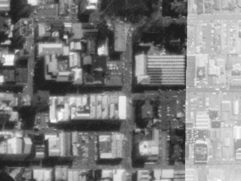 278–298 Cashel Street from the air, 1975-1979