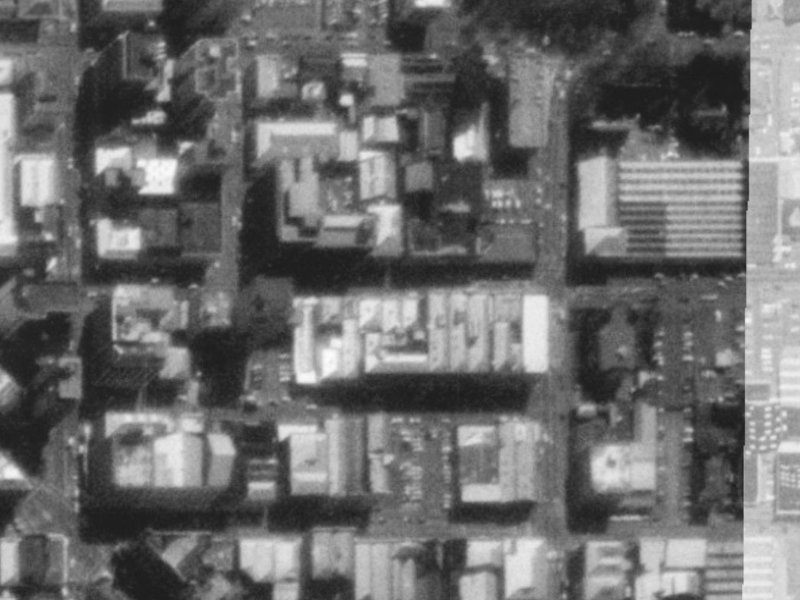 222 Cashel Street from the air, 1975-1979