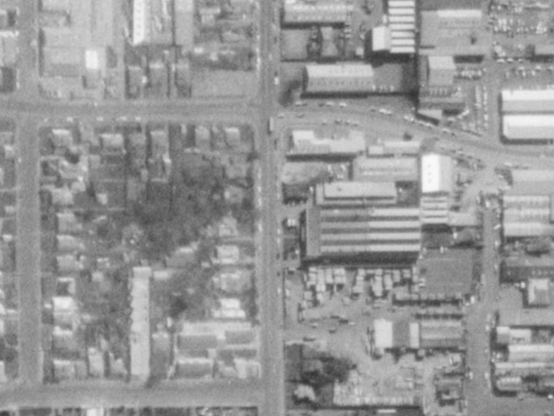 122-128 Antigua Street from the air, 1975-1979