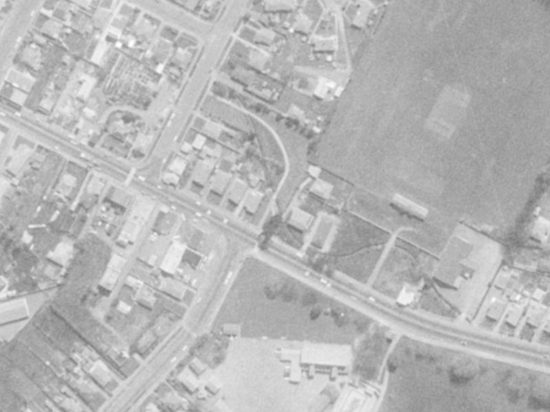 493–495 Ferry Road from the air, 1975-1979