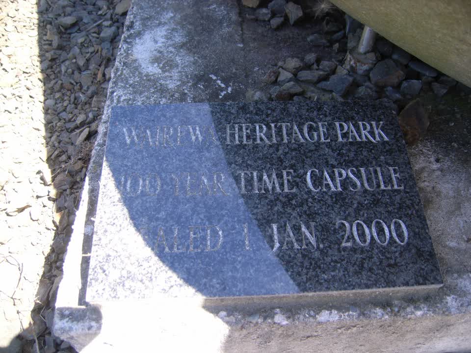 the register’s photograph of the plaque at Wairewa Heritage Park Time Cap