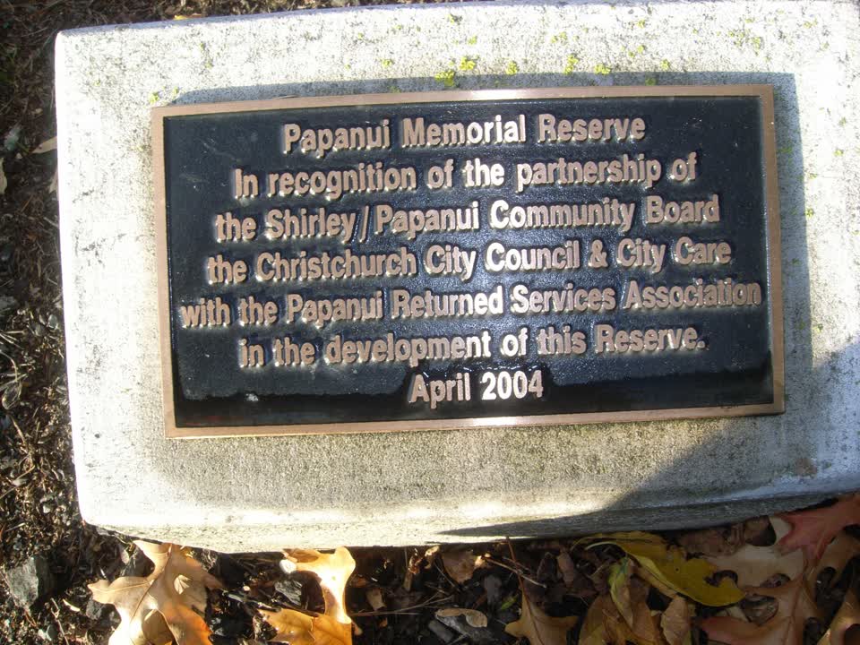 the register’s photograph of the plaque at Papanui Memorial Reserve