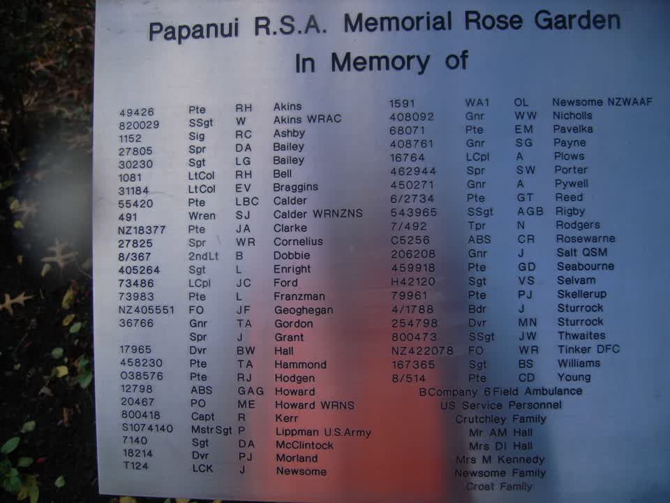 the register’s photograph of the plaque at Papanui Memorial Reserve