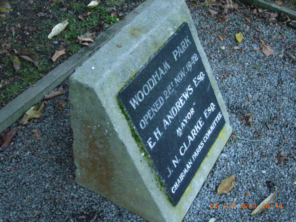 the register’s photograph of the plaque at Woodham Park