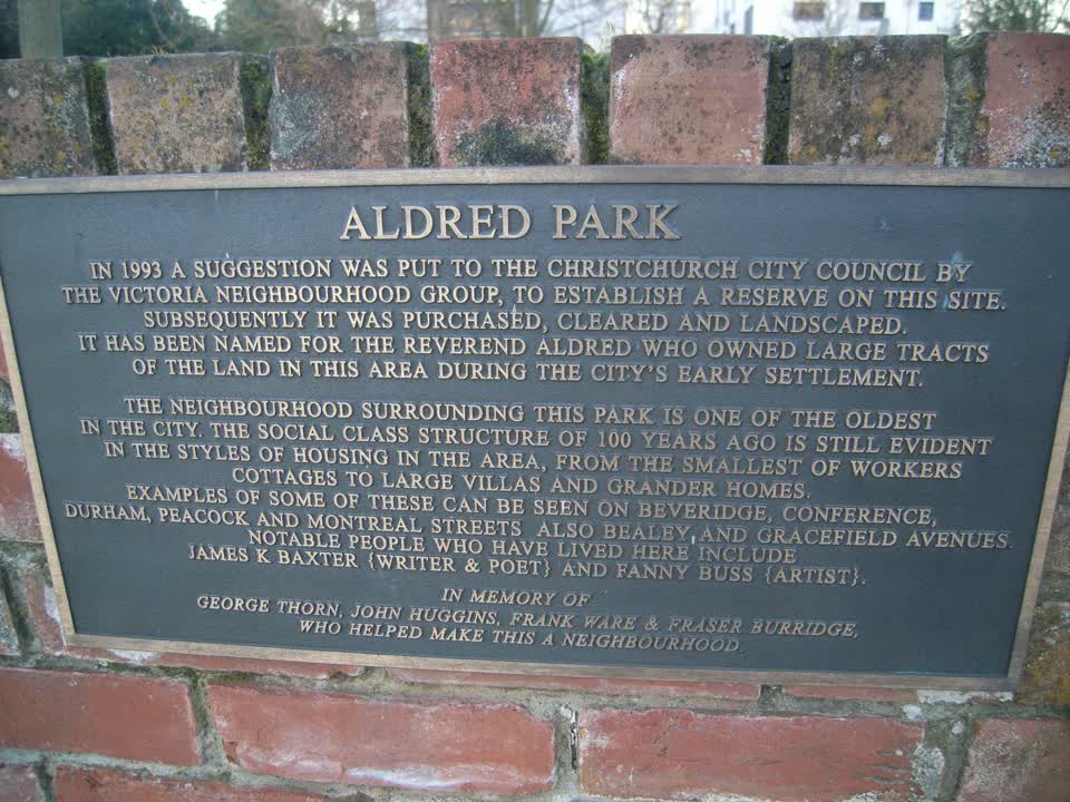 the register’s photograph of the plaque at Aldred Reserve
