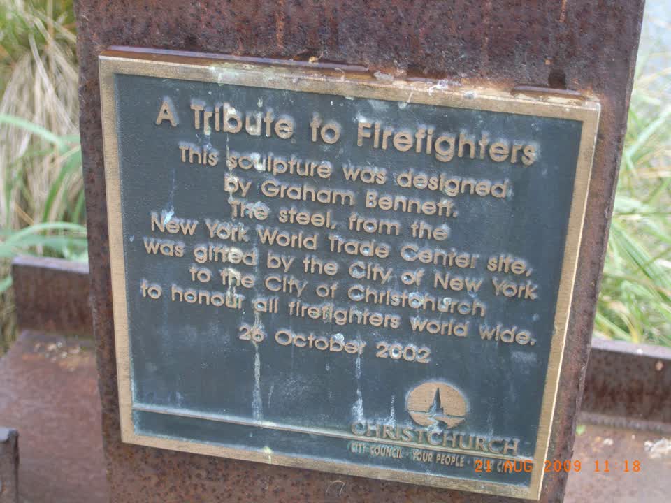 the register’s photograph of the plaque at Tribute To Firefighters