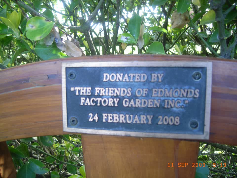 the register’s photograph of the plaque at Edmonds Factory Garden