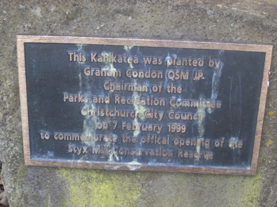 the register’s photograph of the plaque at Styx Mill Conservation Reserve