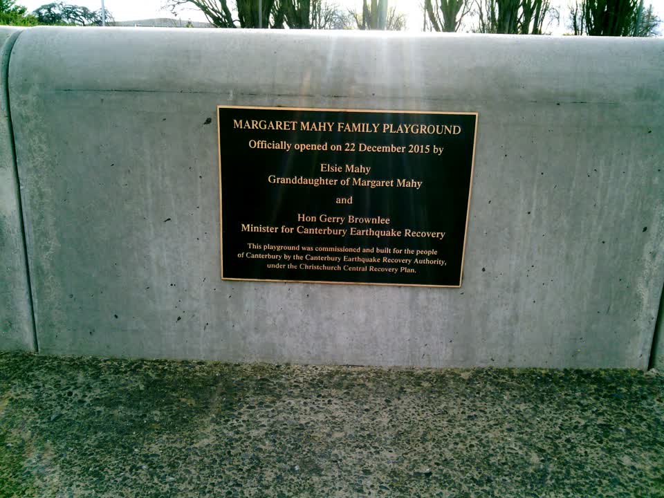 the register’s photograph of the plaque at Margaret Mahy Family Playgroun