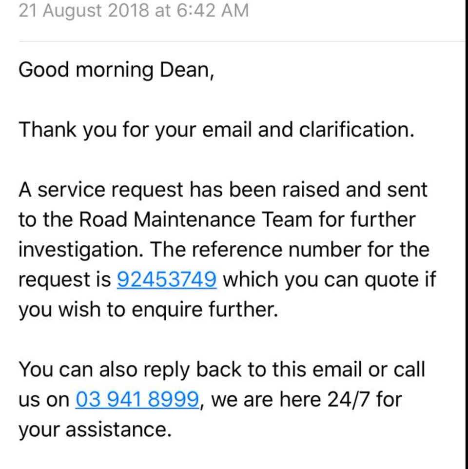 The photograph attached to this roading/streets report
