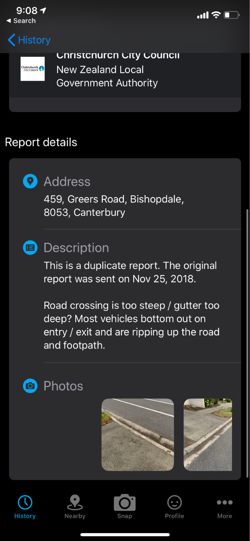 The photograph attached to this roading/streets report