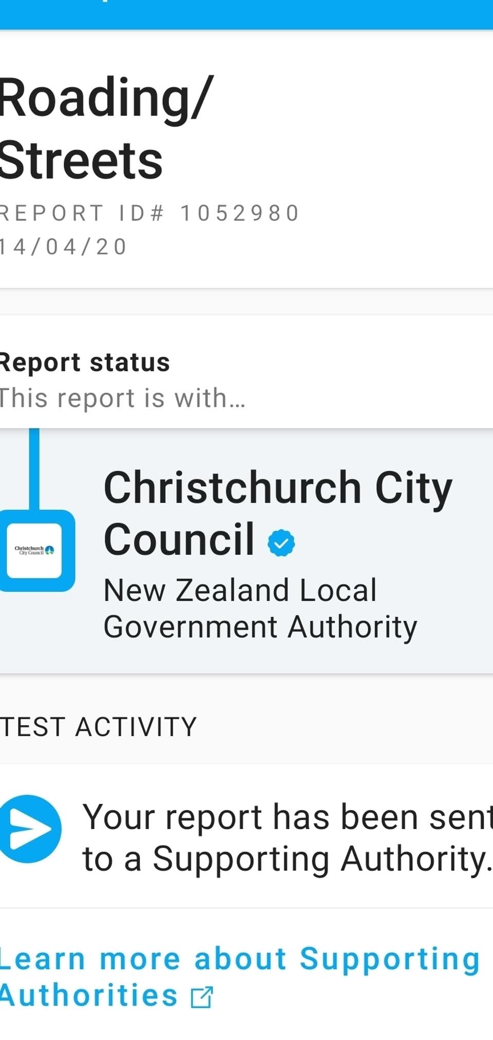 The photograph attached to this roading/streets report