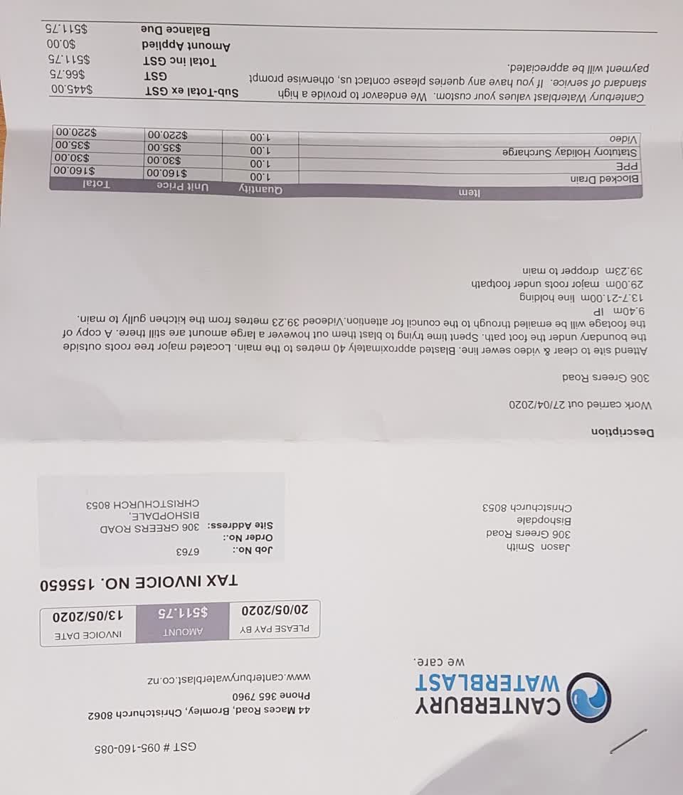 The photograph attached to this wastewater/stormwater report