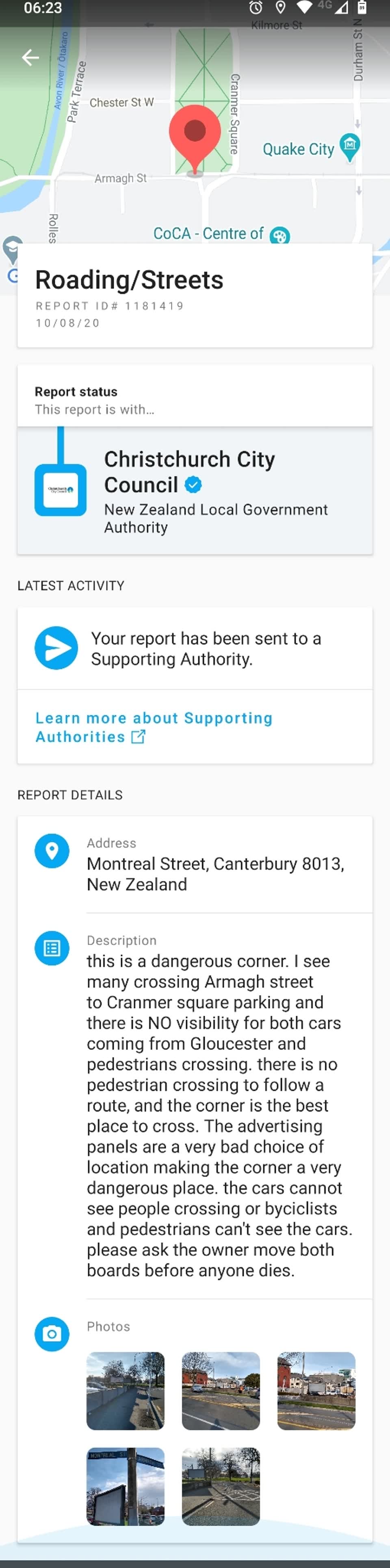 The photograph attached to this roading/streets report