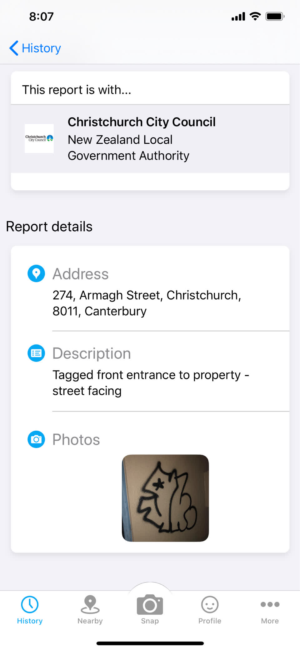 The photograph attached to this graffiti report