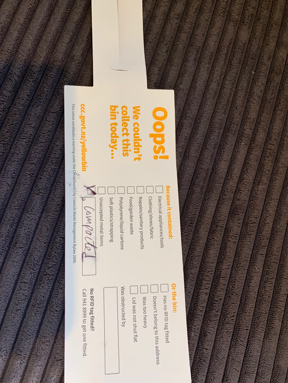The photograph attached to this rubbish/recycling report