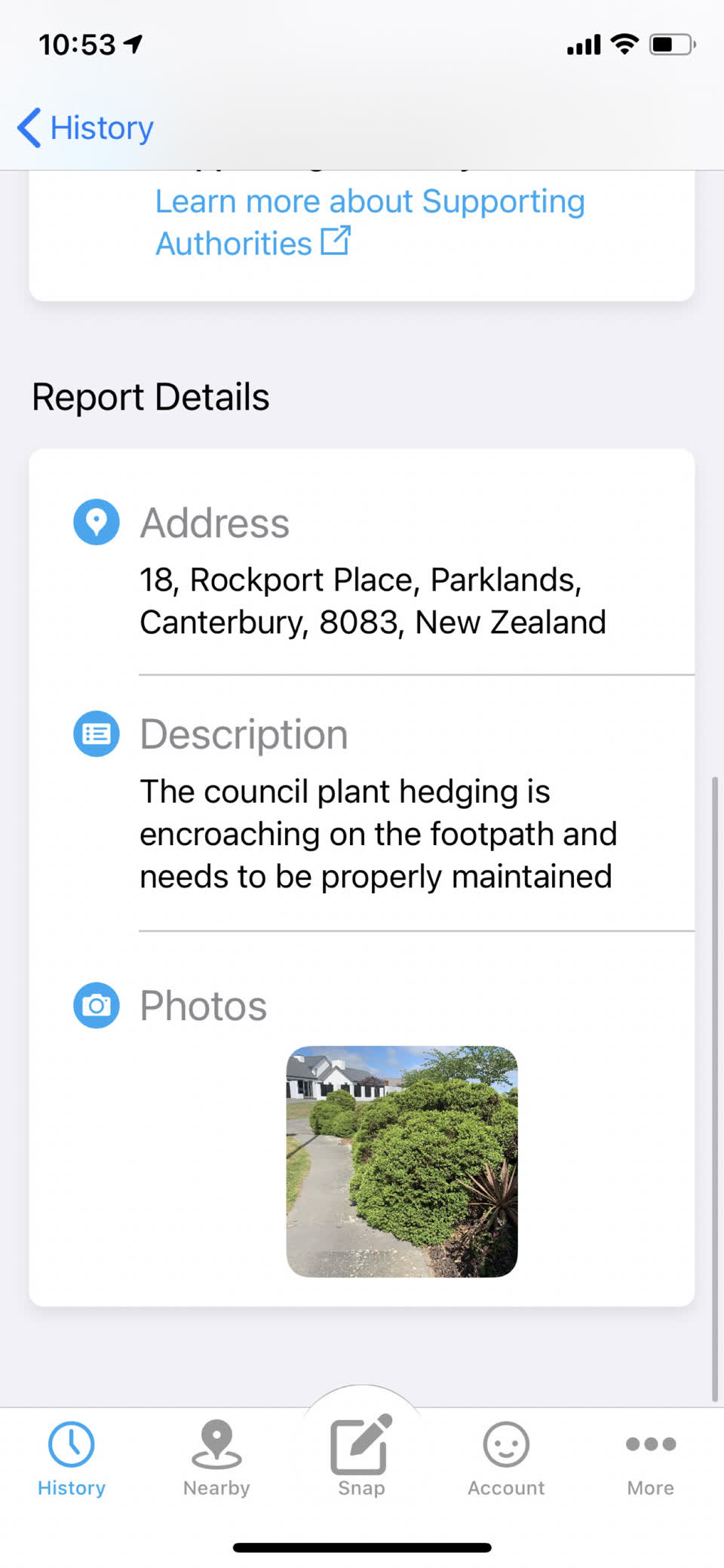 The photograph attached to this parks report
