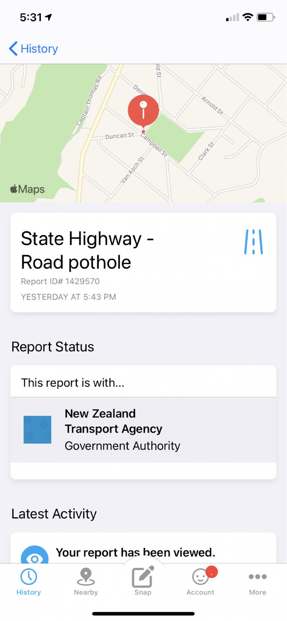 The photograph attached to this roading/streets report