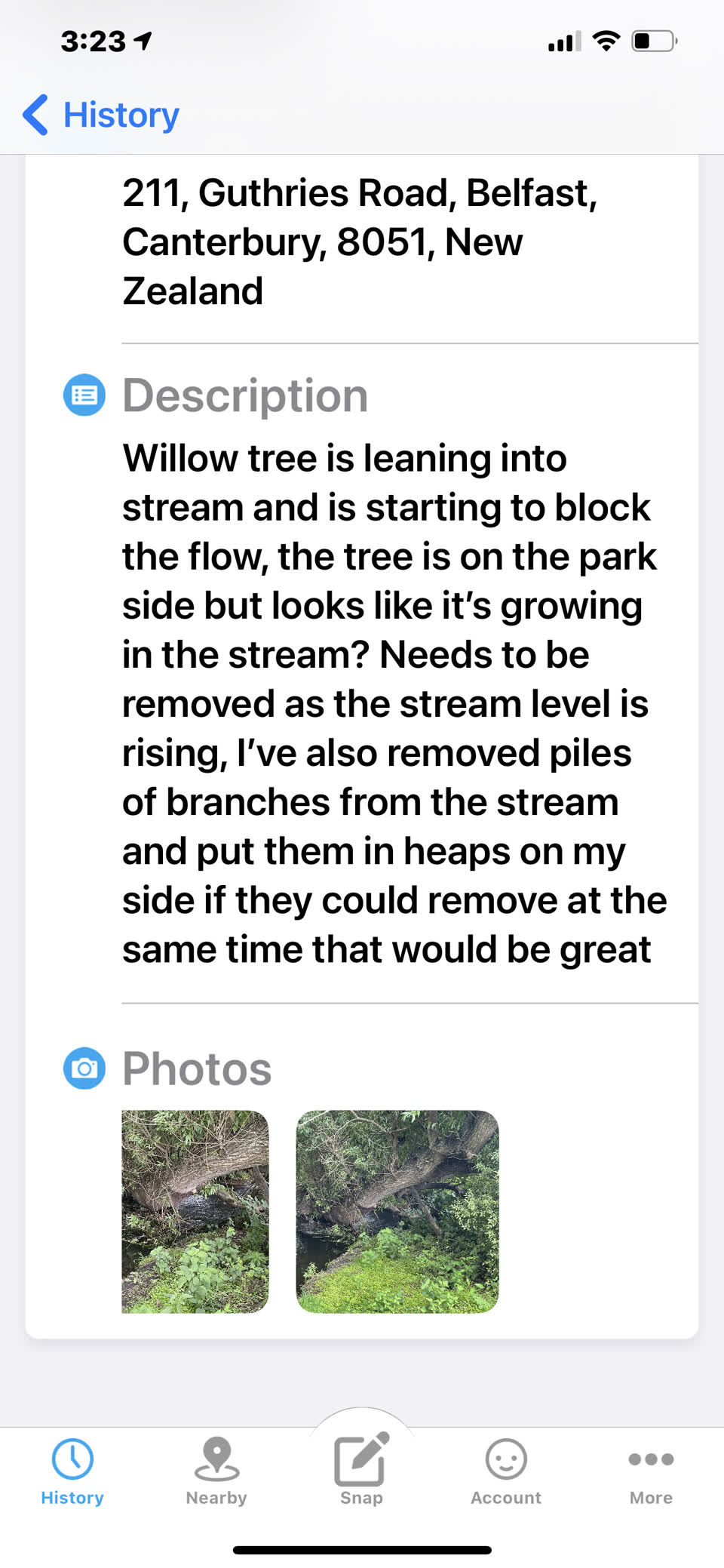 The photograph attached to this parks report