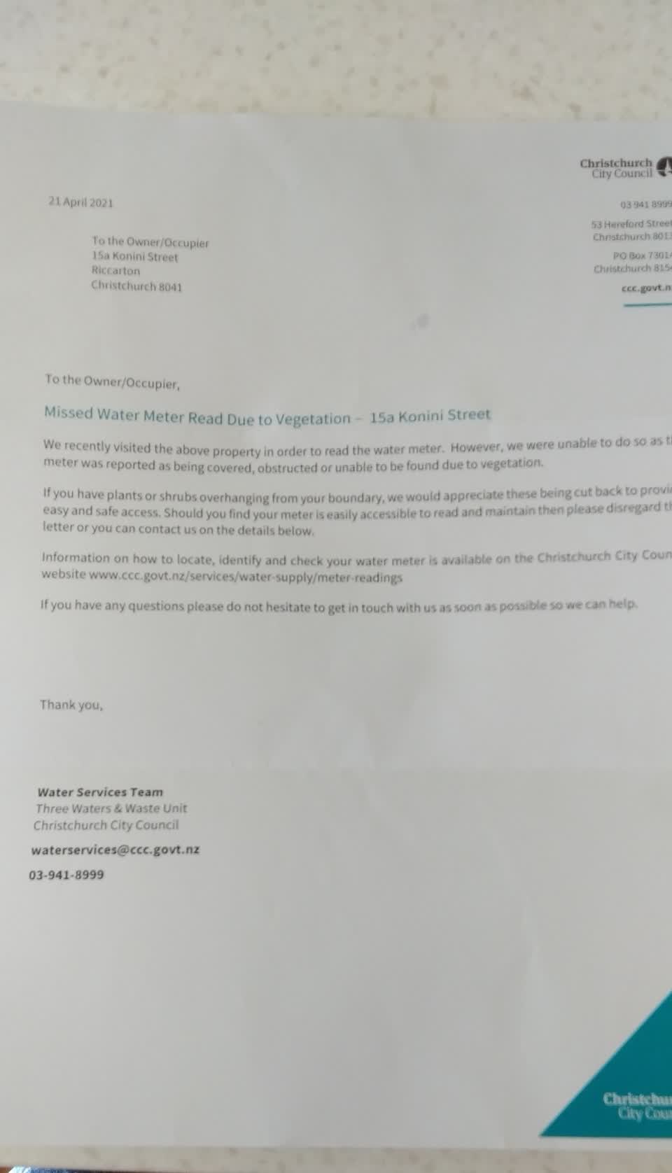 The photograph attached to this water supply report