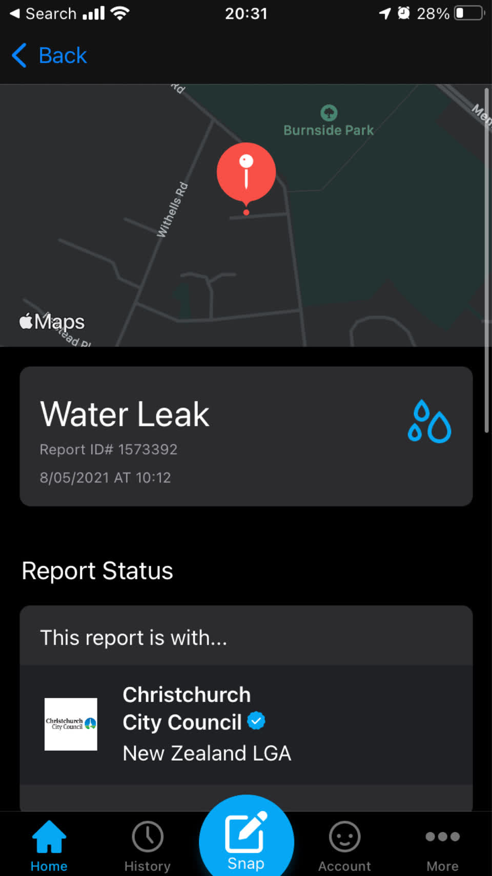 The photograph attached to this water leak report