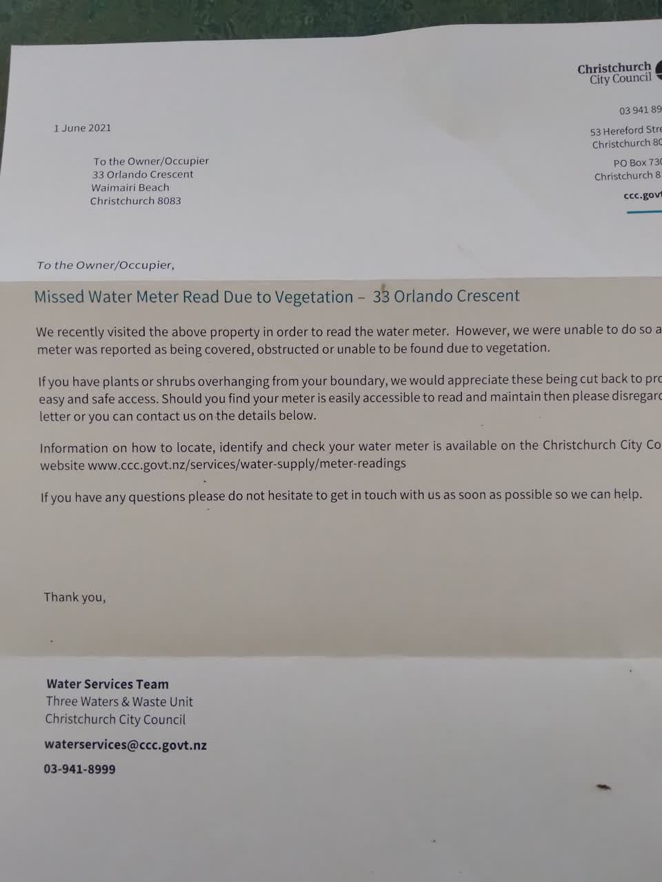 The photograph attached to this water supply report