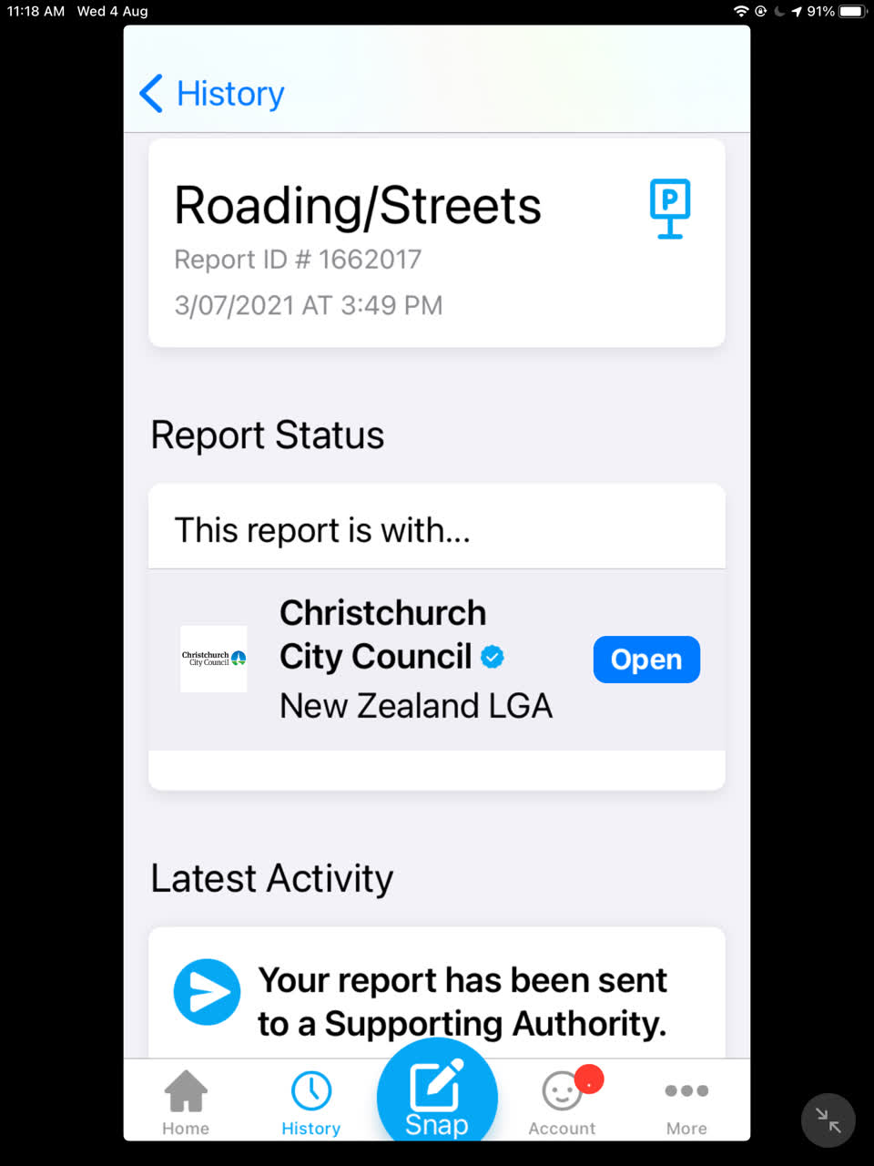 The photograph attached to this roading/streets report