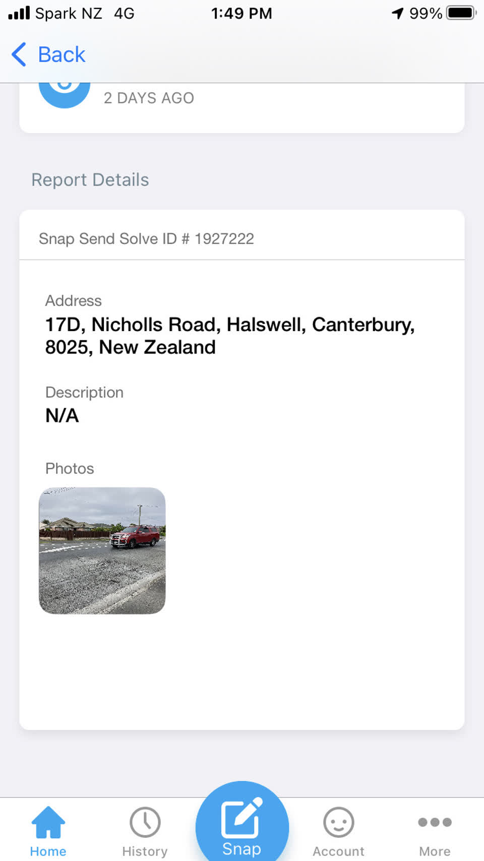 The photograph attached to this roading/streets report