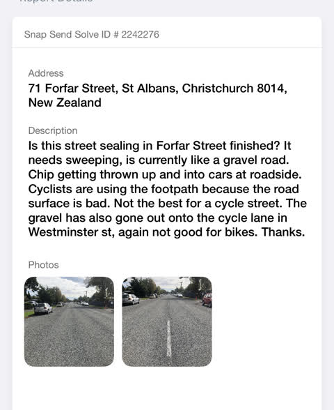 Roading/Streets, a report photo